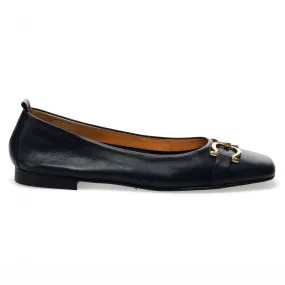 Blue Sangiorgio ballerina flat shoe in soft leather without lining with strap.