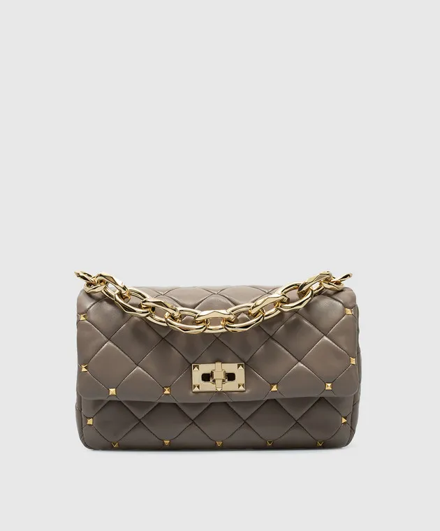 Brown Leather Quilted Rockstud Spike Bag by Valentino 5W2B0Q04IGX
