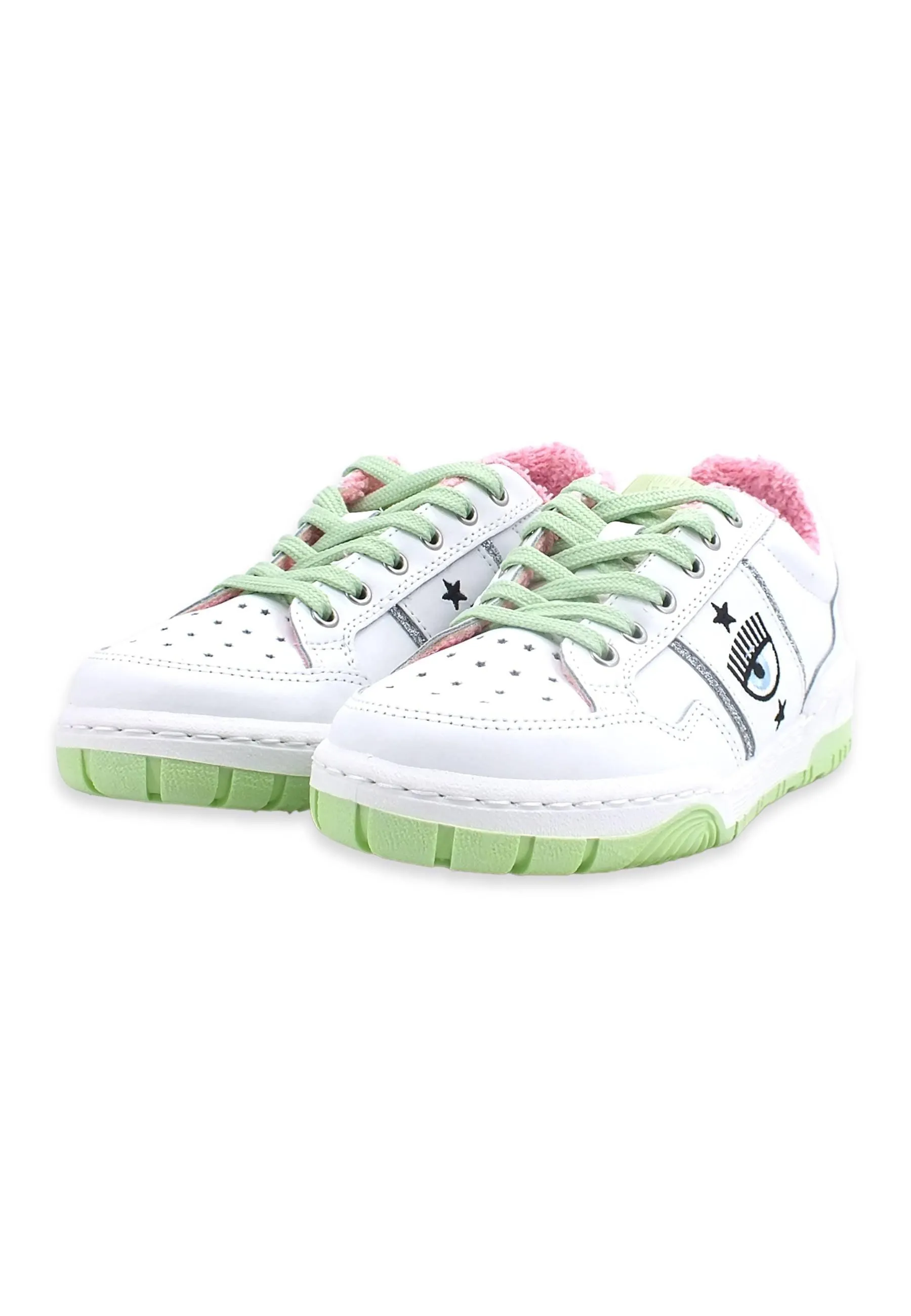 Chiara Ferragni White Light Green Low-Top Sneakers CF3003-159