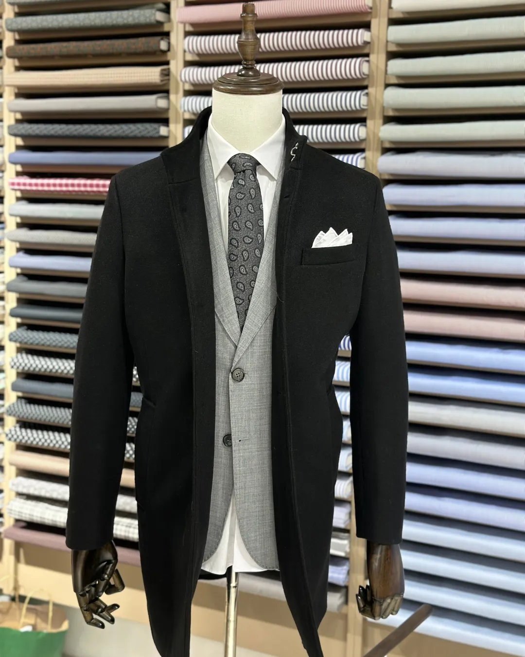 Korean-Style Black Wool Coat