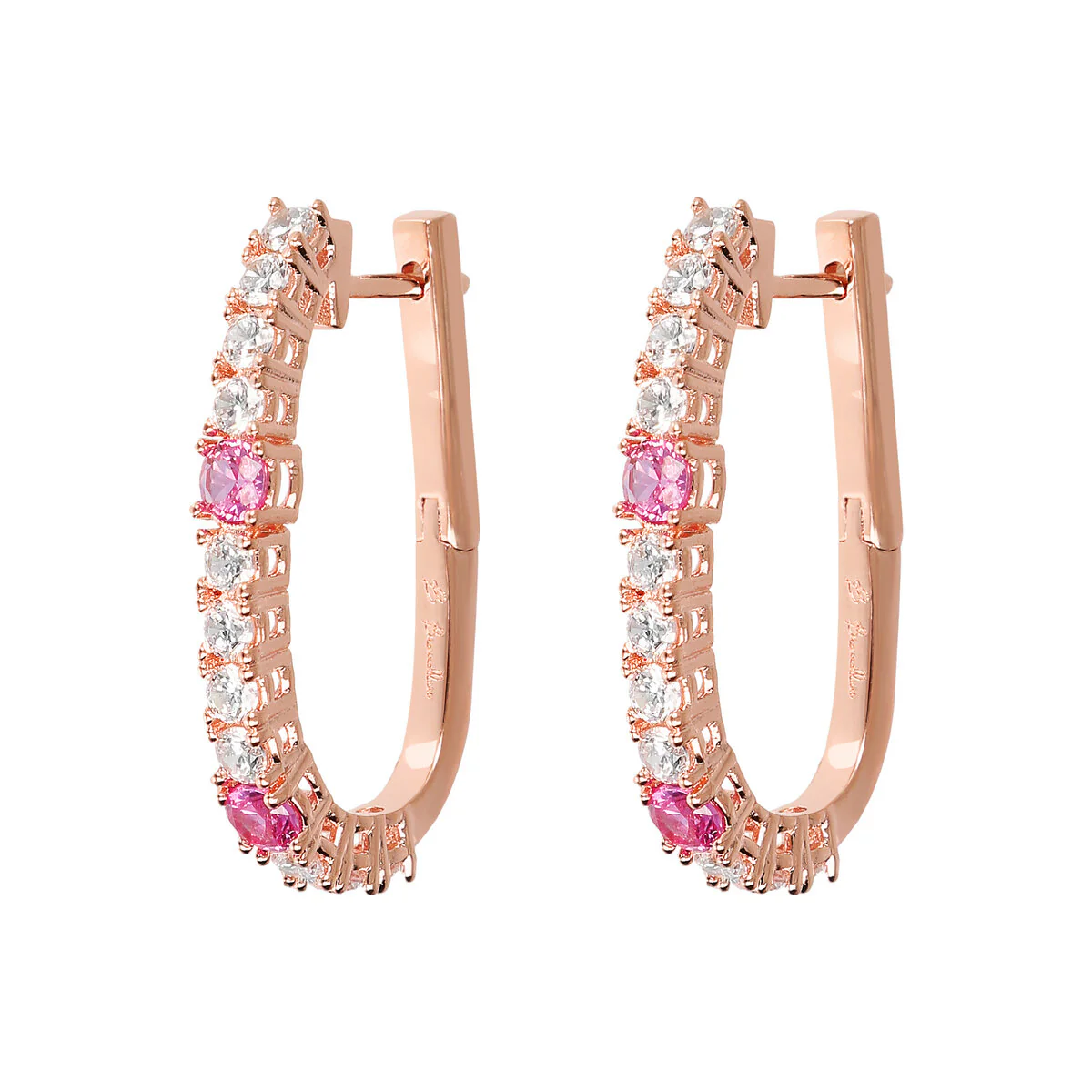 Orecchini Ovali Allungati con Zirconi Bianchi Rosa Donna Bronzallure