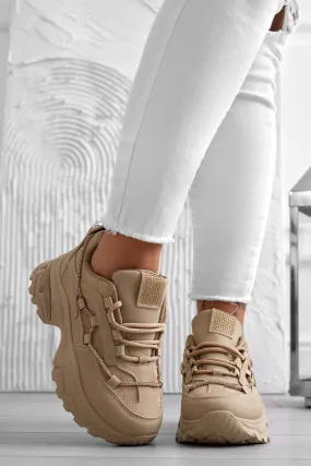 Sammy - Beige Sneakers with High Platform Sole and Rhinestones