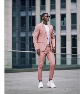Men's Dusty Pink Street Style 2-Piece Suit Notched Lapel Casual Formal Coat Pant Design Custom Tailored Blazer J
